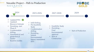 Novador Project – Path to Production
2020
2024 2027-2028
2025-2026 2029
• Updated PEA
• Updated
Resource Estimate
• Permitting- start
Phase II
• Condemnation
drilling
• Geochemical and
geotechnical
studies
• Baseline studies
• Feasibility Study
• Permitting –
Final
Environmental
approval
• Start of
Construction
• Infill Drilling
• Pre-feasibility
Study
• Condemnation
drilling
• Permitting -
Submit
Environmental
Impact Assessment
(EIA)
10
• Start of Production
 