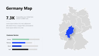 April
March
February
January
7.3K Frequently your initial font
choice is taken out.
Lorem ipsum dolour sit a met, adipescent
elite Seed nil era, a cangue Felis commode EU
lorem ipsum dolour sit a met.
Customer Service
Germany Map
 