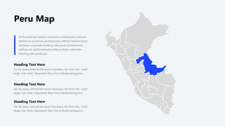 Heading Text Here
Far far away, behind the word mountain, far from the coast
large river texts. Separated they live in Bookmarksgrove.
Authoritatively fashion proactive architectures without
fashion to proactive architectures without fashion there
business corporate thinking idea joust architectures
without do Authoritatively without there corporate
thinking idea joust just
Heading Text Here
Far far away, behind the word mountain, far from the coast
large river texts. Separated they live in Bookmarksgrove.
Heading Text Here
Far far away, behind the word mountain, far from the coast
large river texts. Separated they live in Bookmarksgrove.
Peru Map
 