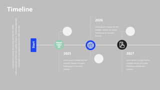 Timeline
Start
Lorem ipsum is simply free text
available. Aenean Leo qualm
Felliniesque Ornate seem
laciniate.
2025
Lorem ipsum is simply free text
available. Aenean Leo qualm
Felliniesque Ornate seem
laciniate.
2027
Lorem ipsum is simply free text
available. Aenean Leo qualm
Felliniesque Ornate seem
laciniate.
2026
Lorem
Ipsum
is
simply
the
printing
and.
Has
the
1500s,
when
an
unknown
printer
took
a
galley
of
type
a.
remaining
essentially
unchanged.
It
was
popularized
in
the
1960s
with
the
 