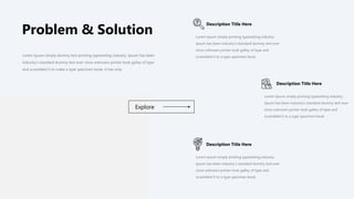 Problem & Solution
Lorem Ipsum simply dummy text printing typesetting industry. Ipsum has been
industry’s standard dummy text ever since unknown printer took galley of type
and scrambled it to make a type specimen book. It has only
Lorem Ipsum simply printing typesetting industry.
Ipsum has been industry’s standard dummy text ever
since unknown printer took galley of type and
scrambled it to a type specimen book
Description Title Here
Lorem Ipsum simply printing typesetting industry.
Ipsum has been industry’s standard dummy text ever
since unknown printer took galley of type and
scrambled it to a type specimen book
Description Title Here
Lorem Ipsum simply printing typesetting industry.
Ipsum has been industry’s standard dummy text ever
since unknown printer took galley of type and
scrambled it to a type specimen book
Description Title Here
Explore
 