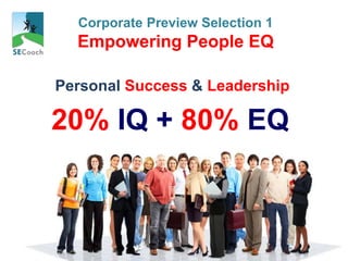 Your
Preferred
HRD Partner
Personal Success & Leadership
20% IQ + 80% EQ
Corporate Preview Selection 1
Empowering People EQ
 