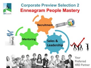 Your
Preferred
HRD Partner
Corporate Preview Selection 2
Enneagram People Mastery
Recruitment
Mentoring
Sales &
Leadership
 