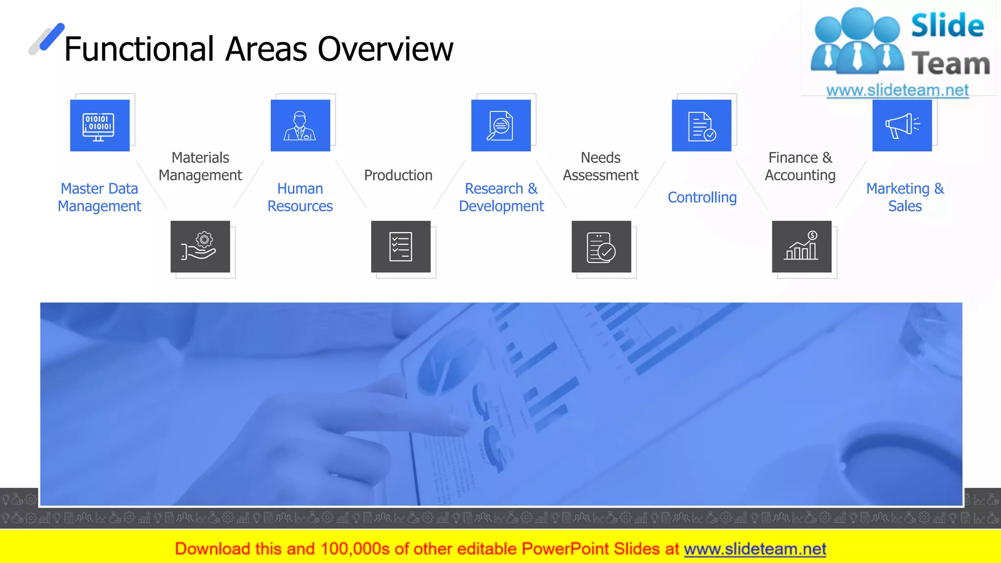 Functional Areas Overview
Master Data
Management
Human
Resources
Research &
Development
Controlling
Marketing &
Sales
Materials
Management Production
Needs
Assessment
Finance &
Accounting
This slide is 100% editable. Adapt it to your needs and capture your audience's attention. 3
 