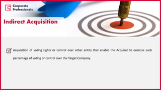 Acquisition of voting rights or control over other entity that enable the Acquirer to exercise such
percentage of voting or control over the Target Company.
Indirect Acquisition
 