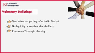 Voluntary Delisting?
True Value not getting reflected in Market
No liquidity or very few shareholders
Promoters’ Strategic planning
 