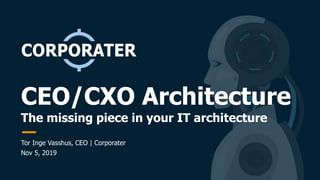 The missing piece in your IT architecture
CEO/CXO Architecture
Tor Inge Vasshus, CEO | Corporater
Nov 5, 2019
 