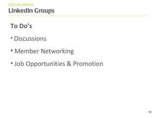 LinkedIn Groups SOCIAL MEDIA To Do ’ s Discussions Member Networking Job Opportunities & Promotion  