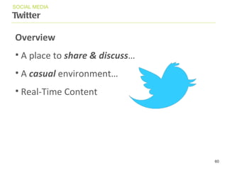 Twitter SOCIAL MEDIA Overview A place to  share & discuss … A  casual  environment … Real-Time Content 