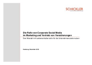 Die Rolle von Corporate Social Media
im Marketing und Vertrieb von Versicherungen
Den Wandel im Kundenverhalten aktiv für die Unternehmensziele nutzen




Hamburg, Dezember 2012
 
