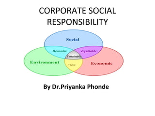 CORPORATE SOCIAL
RESPONSIBILITY
By Dr.Priyanka Phonde
 