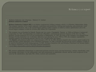Corporate social responsibility of RIL | PPTX