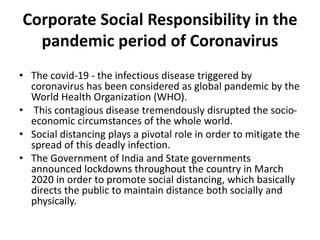 Corporate social responsibility in the post covid 19 scenario | PDF