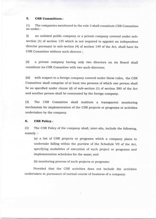 Corporate social responsibility policy rules 2014 mca | PDF
