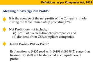 Definitions as per Companies Act, 2013
Meaning of ‘Average Net Profit’?
It is the average of the net profits of the Compan...
