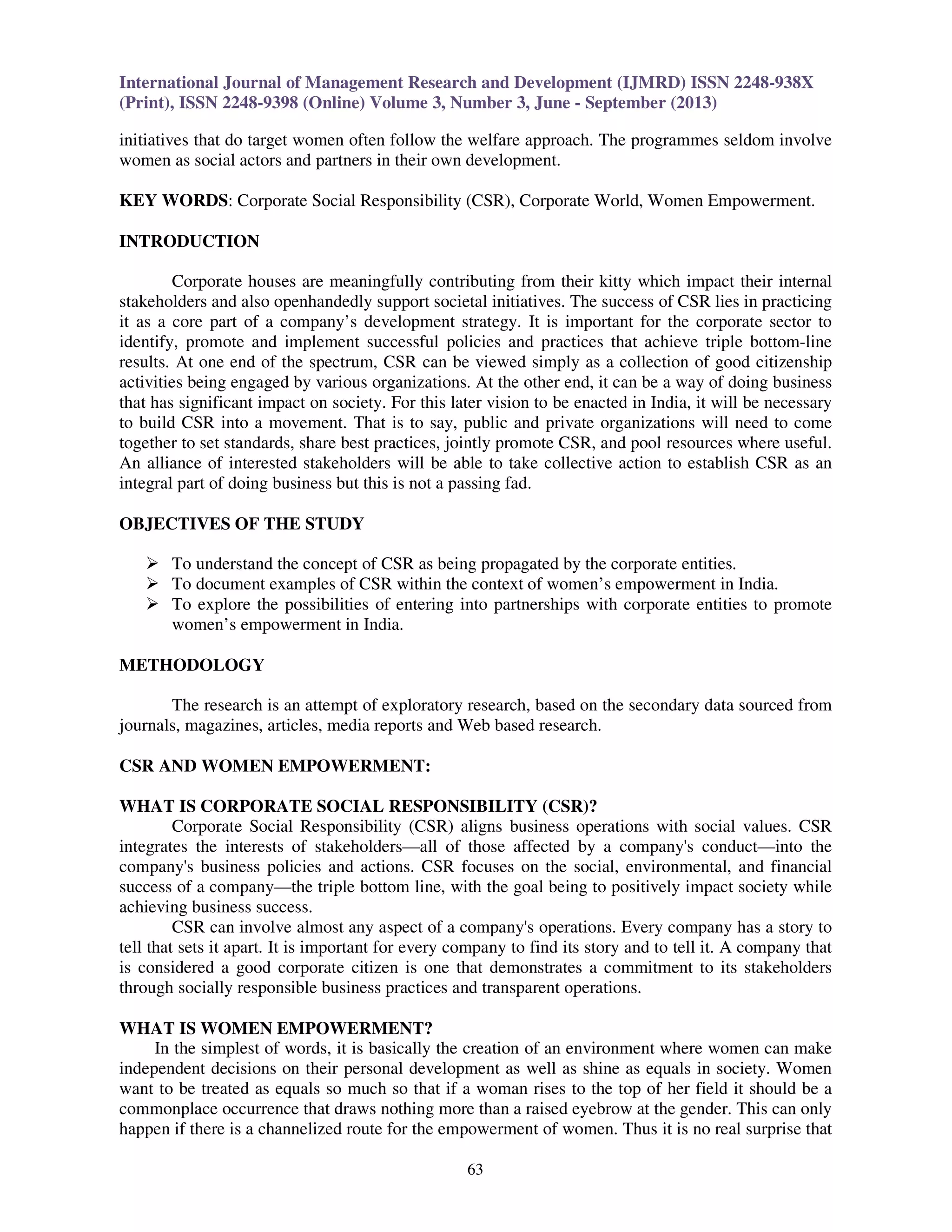 Corporate social responsibilty towards women empowerment in india 2 | PDF