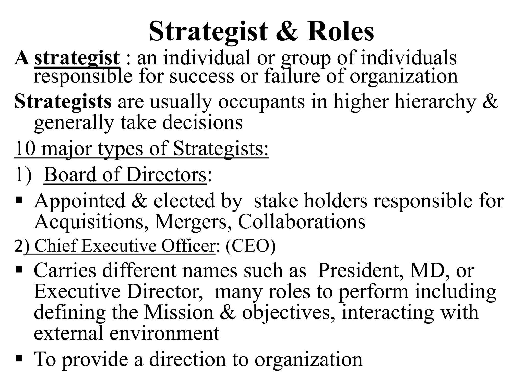 Strategy Department Roles Corporate strategy | PPTX