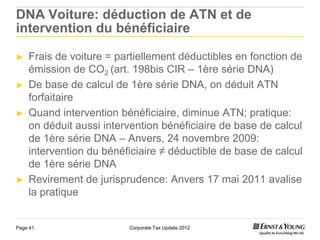 DNA Voiture: déduction de ATN et de
intervention du bénéficiaire

►   Frais de voiture = partiellement déductibles en fonc...