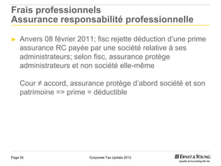 Frais professionnels
Assurance responsabilité professionnelle

►   Anvers 08 février 2011; fisc rejette déduction d‟une pr...