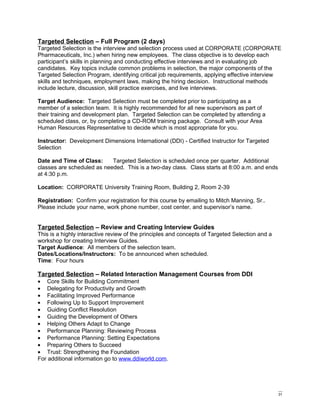 Targeted Selection Interview Examples Corporate Training And Development Catalog | DOC