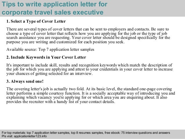 Corporate Travel Sales Executive Application Letter