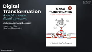 Digital
Transformation
A model to master
digital disruption.
@dadovanpeteghem
digitaltransformationbook.com
Launched 2014
Sold in +55 countries
 