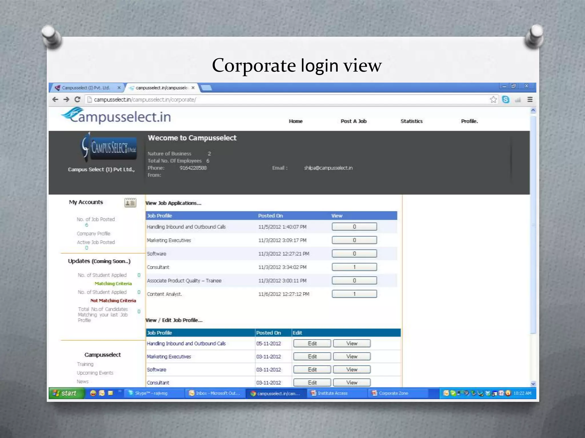 Corporate login view
 