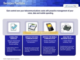 Services Portfolio Gain control over your telecommunications costs with proactive management of your voice, data and mobile spending.MANAGED SERVICES