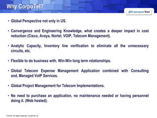 Network optimization through business intelligenceTEM  COMPONENTSReportsContractsNegotiationsPaymentsInventory