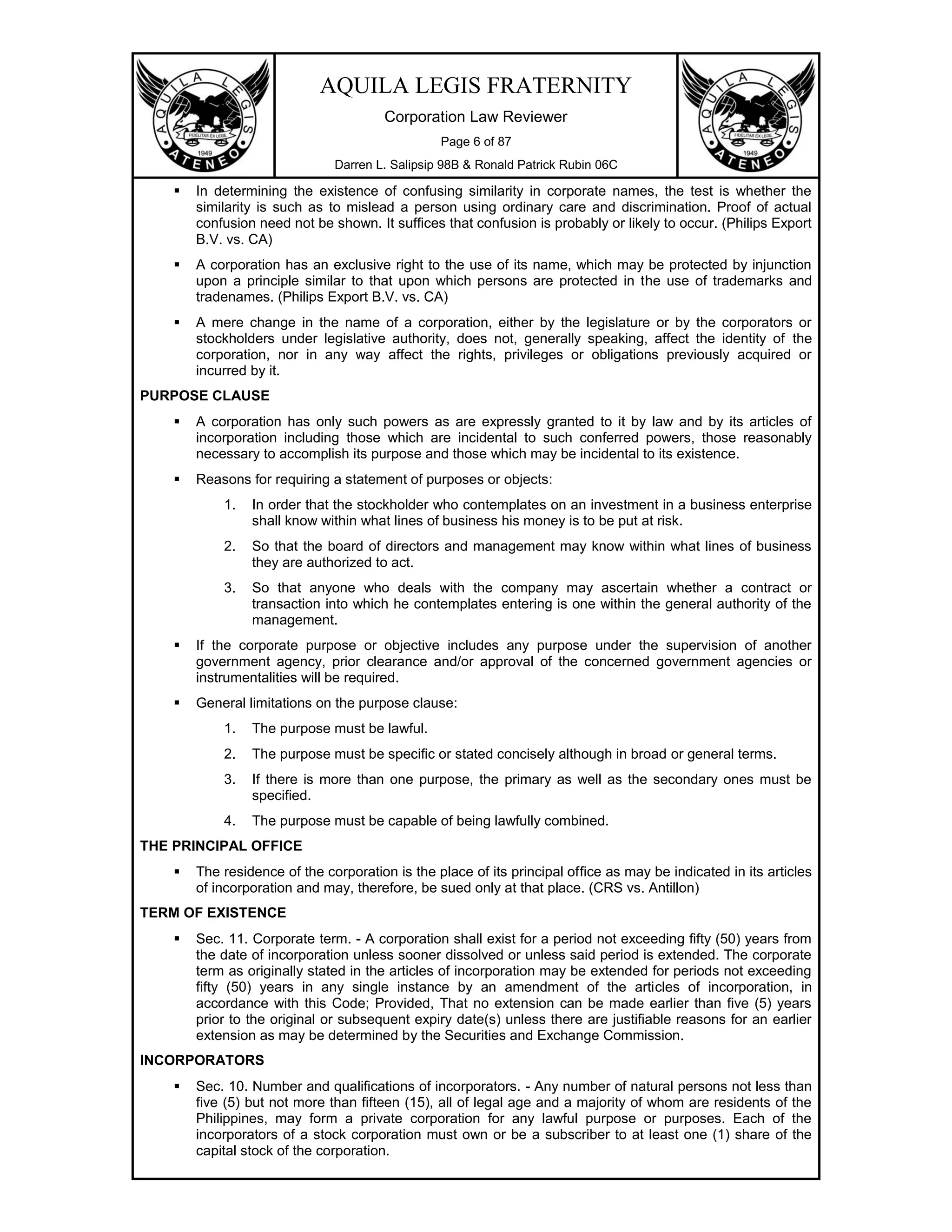 Corporations Code of the Philippines Ateneo Reviewer | PDF
