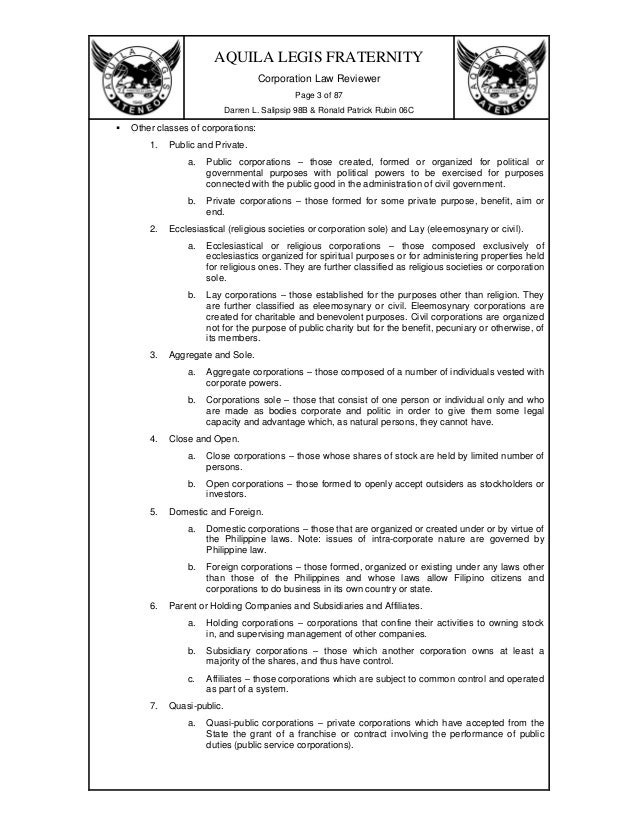 Corporations Code of the Philippines Ateneo Reviewer