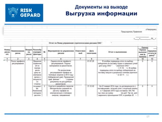 17
Документы на выходе
Выгрузка информации
Реестр рисков для утверждения на Правлении Общества
 