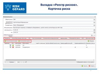 7
Вкладка «Реестр рисков».
Карточка риска
 