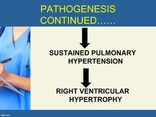 PATHOGENESIS
CONTINUED……


 SUSTAINED PULMONARY
     HYPERTENSION



  RIGHT VENTRICULAR
     HYPERTROPHY
 
