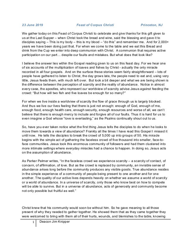 Homily Corpus Christi 19 Homily Corpus Christi 19