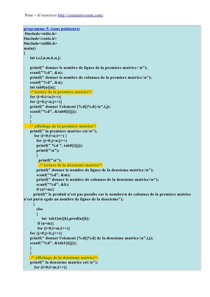 Exercices Langage C