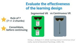 Parong, J., & Mayer, R. E. (2018). Learning science in immersive virtual
reality. Journal of Educational Psychology, 110(6), 785.
 