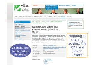 Mapping IL
                training
               against the
Contributing    RDF and
to the Vitae     Seven
 database        Pillars
 