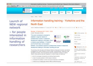 Launch of
NEW regional
network
– for people
interested in
information
handling of
researchers
 
