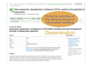 Promoting activities of
the Working Group on
Information Handling



Dissemination
 