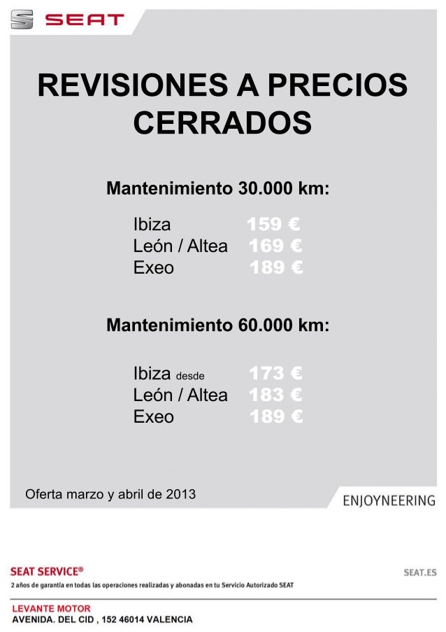 Revisión de coche a precio cerrado en Seat Levante Motor
