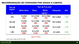 33
RECOMENDAÇÃO DE FOSFAGEM POR SOUZA E LOBATO.
(Fonte: Souza e Lobato em Vitti et al. 2014)
 