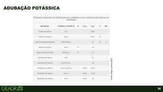36
ADUBAÇÃO POTÁSSICA
Fonte:
AEgro,
acesso
2022.
 