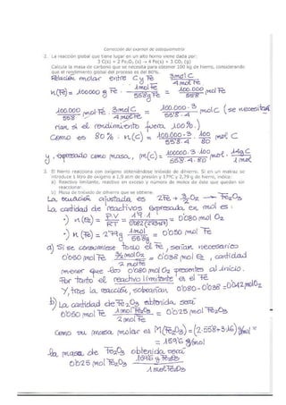 Corrección del examen de esteqiometría