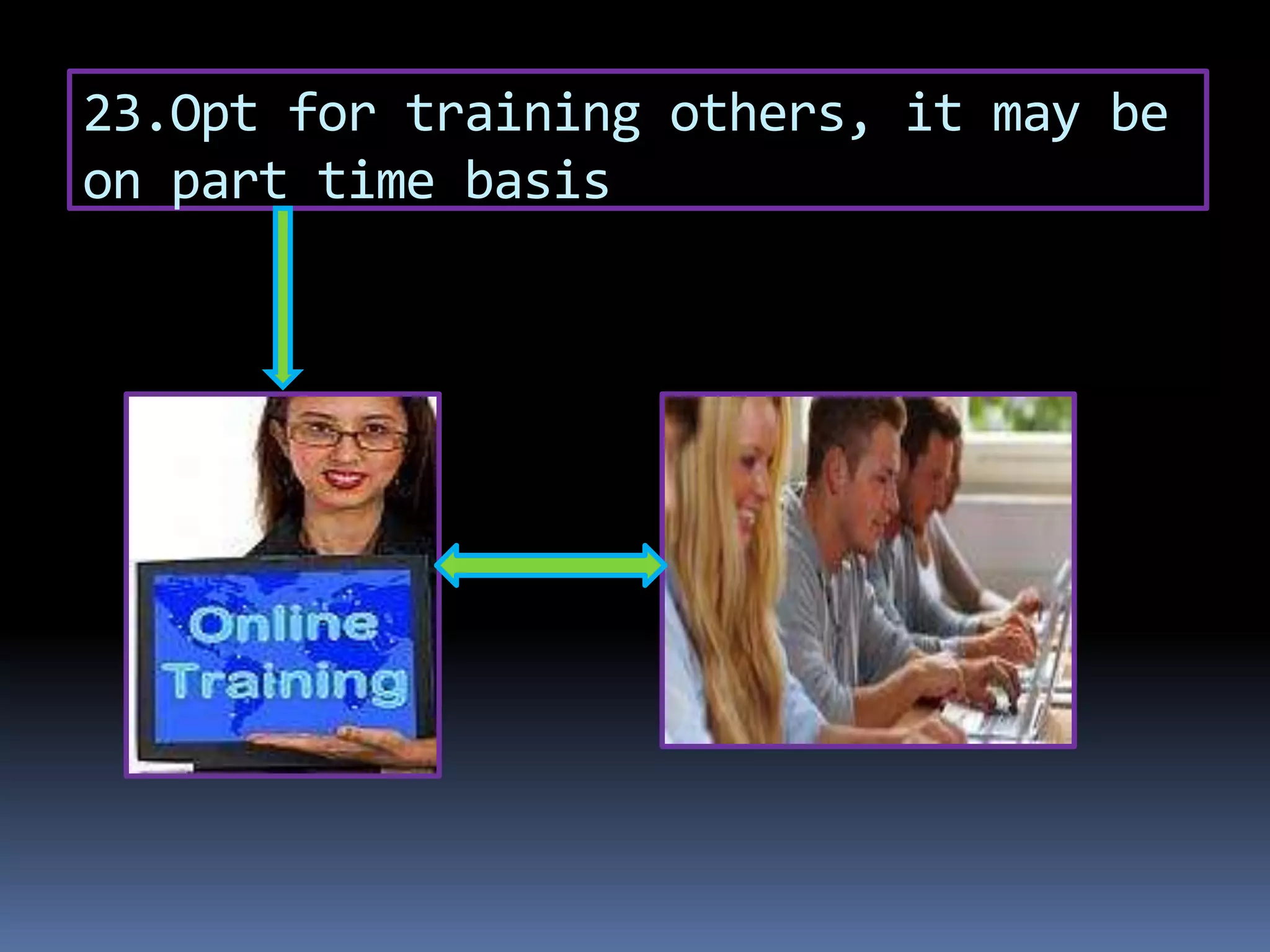 23.Opt for training others, it may be
on part time basis