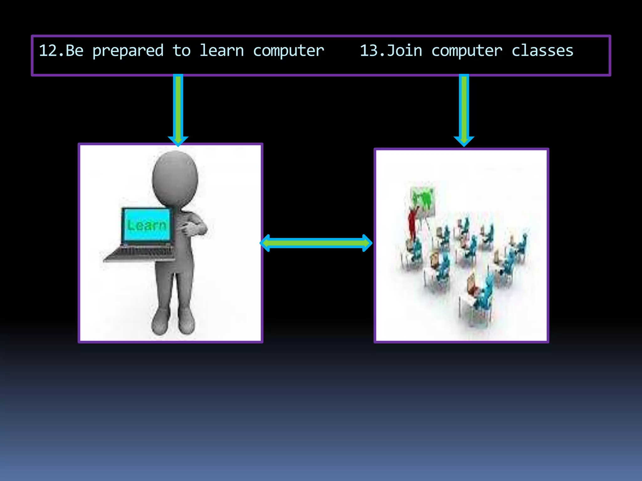 12.Be prepared to learn computer 13.Join computer classes