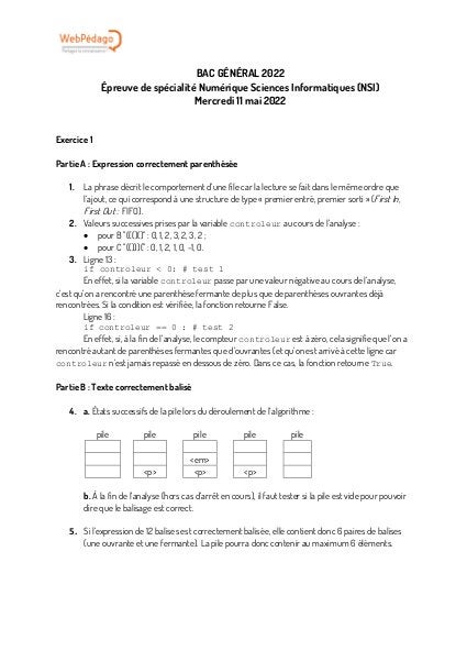 BAC 2022 - Corrigé NSI