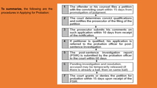 To summarize, the following are the
procedures in Applying for Probation:
 