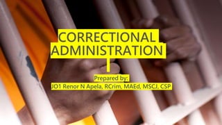 CORRECTIONAL
ADMINISTRATION
Prepared by:
JO1 Renor N Apela, RCrim, MAEd, MSCJ, CSP
 