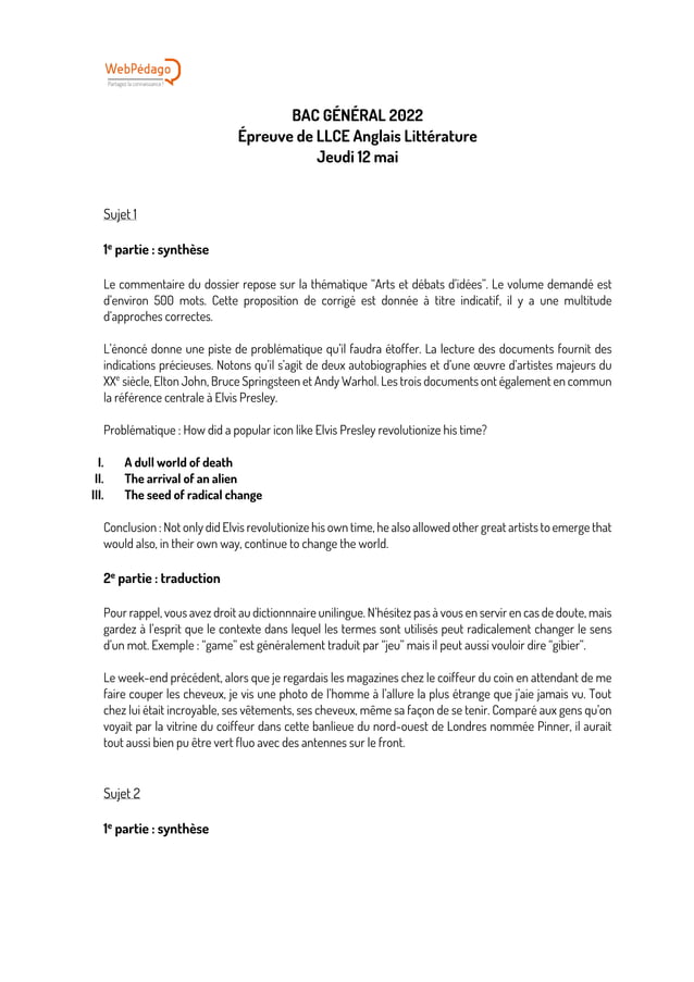 Correction bac LLCER anglais